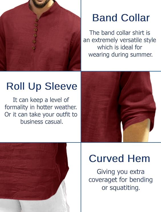 ROYALSCOUT Men's Cotton Polyester Blend Solid Regular Fit Full Sleeve Short Kurta | Ethnic, Lightweight Summer Kurta for Daily & Occasion Use - Image 2