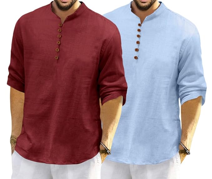 ROYALSCOUT Men's Cotton Polyester Blend Solid Regular Fit Full Sleeve Short Kurta | Ethnic, Lightweight Summer Kurta for Daily & Occasion Use