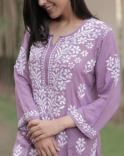zomiconice Women's Kurta Set Embroidered Chikankari Kurta with pant ethnic Indian wear- Lucknow Chikankari - Image 3