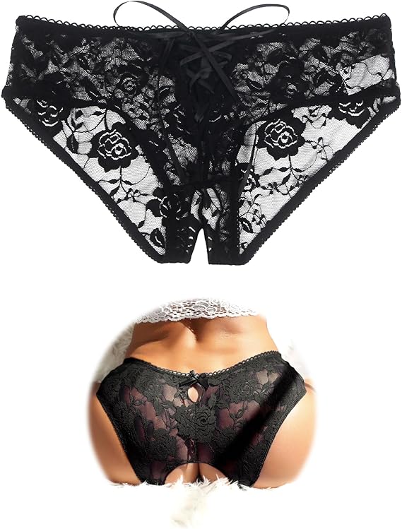 ohmydear Womens Lace Boyshorts Crotchless Sexy Panties Crisscross Strappy Underwear Plus Size Hipster Briefs XS-4XL