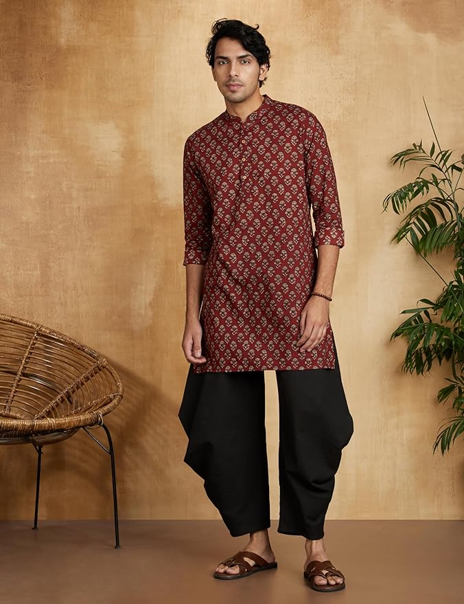 Symbol Men's 100% Cotton Everyday Mid Length Casual Kurta - Regular Fit (Available in Plus Sizes)