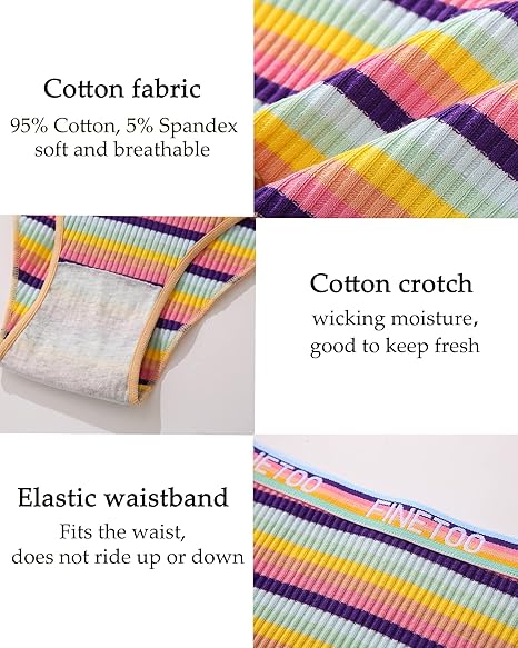 FINETOO Cotton Underwear for Women Cheeky High Cut Breathable Stretch Sexy Ladies Hipster Bikini Panties Pack S-XL - Image 3