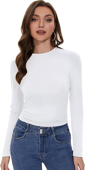 Womens Long Sleeve Shirts Basic Tees Y2k Slim Fit T Shirt Crew Neck Trendy Crop Top Casual - Image 4