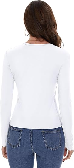 Womens Long Sleeve Shirts Basic Tees Y2k Slim Fit T Shirt Crew Neck Trendy Crop Top Casual - Image 3