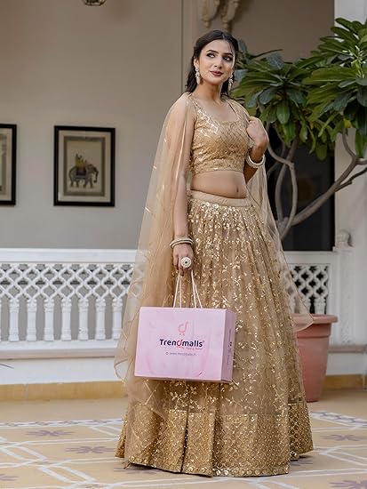 TRENDMALLS Net Sequin Embroidery Work Wedding Ready To Wear Lehenga Choli with Dupatta For Women - Image 5