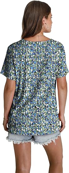 WEESO Womens T Shirts Short Sleeve Pleated Dressy Casual V Neck Summer Tops Blouses - Image 3