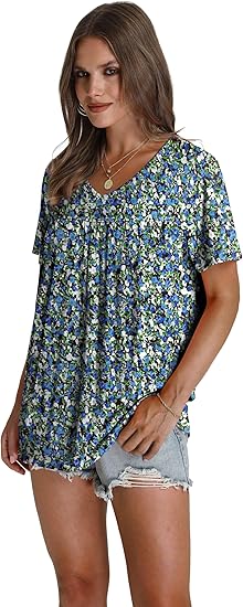 WEESO Womens T Shirts Short Sleeve Pleated Dressy Casual V Neck Summer Tops Blouses - Image 4