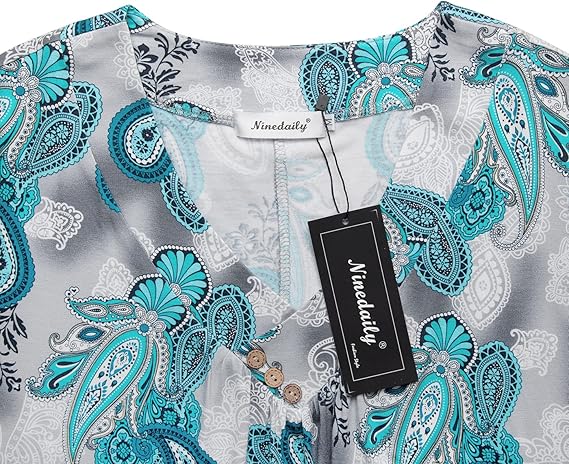 Ninedaily Women's Tunic Summer Short Sleeve Top Loose V Neck Dressy Shirt Blouse - Image 2
