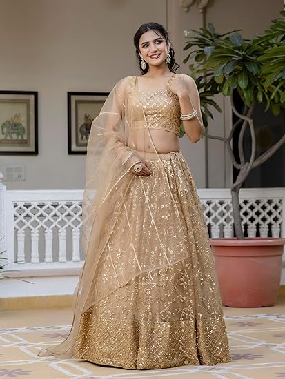 TRENDMALLS Net Sequin Embroidery Work Wedding Ready To Wear Lehenga Choli with Dupatta For Women - Image 4