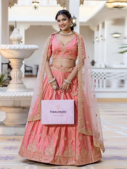 TRENDMALLS Women's Satin Embroidery Sequence Work Bridal Lehenga Choli Set with Dupatta For Women Ready To Wear - Image 5