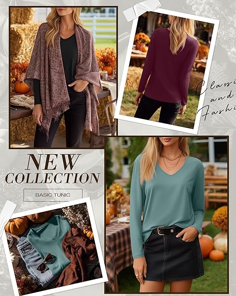 Ficerd 3 Pack Women's Long Sleeve T Shirts, V Neck Basic Tops Fall Casual Trendy Tees Loose Fit Soft Clothes Outfits - Image 5