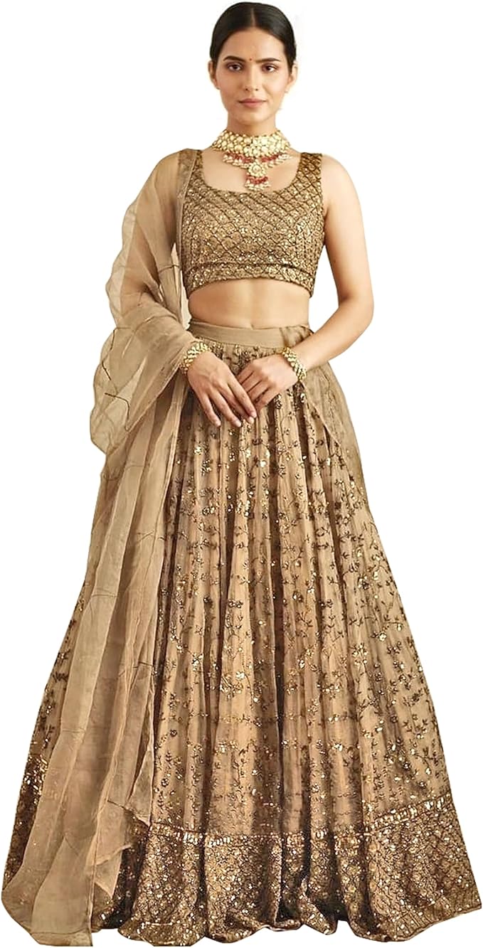 TRENDMALLS Net Sequin Embroidery Work Wedding Ready To Wear Lehenga Choli with Dupatta For Women