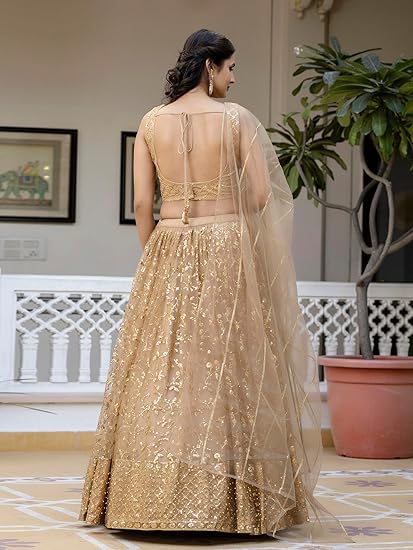 TRENDMALLS Net Sequin Embroidery Work Wedding Ready To Wear Lehenga Choli with Dupatta For Women - Image 6