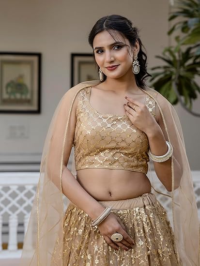TRENDMALLS Net Sequin Embroidery Work Wedding Ready To Wear Lehenga Choli with Dupatta For Women - Image 3