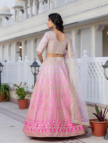 TRENDMALLS Women's Satin Embroidery Sequence work Bridal Lehenga Choli with Dupatta Ready To Wear - Image 4